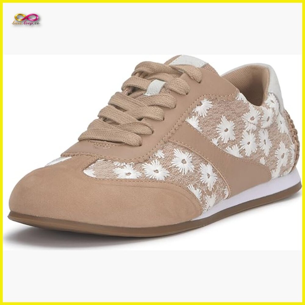Floral Ballet Flat Sneakers Leather Casual Lightweight Lace-Up Spring Summer